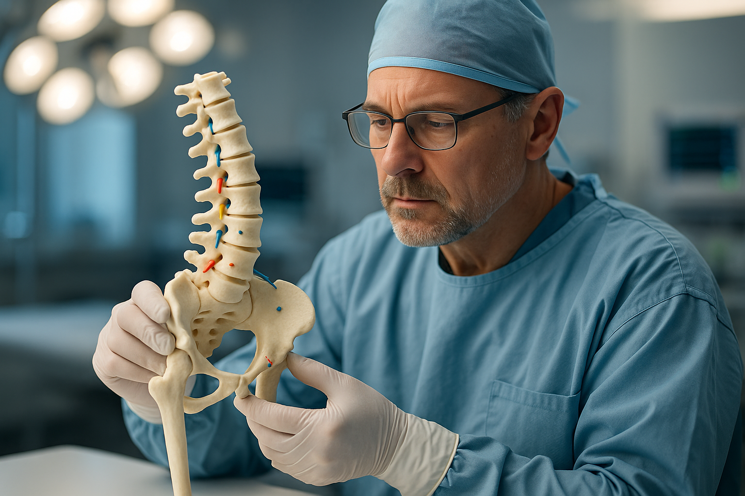 Хірург вивчає 3D-друковану модель хребта пацієнта перед операцією