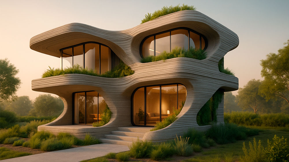 Концепт футуристического здания, напечатанного на 3D-принтере